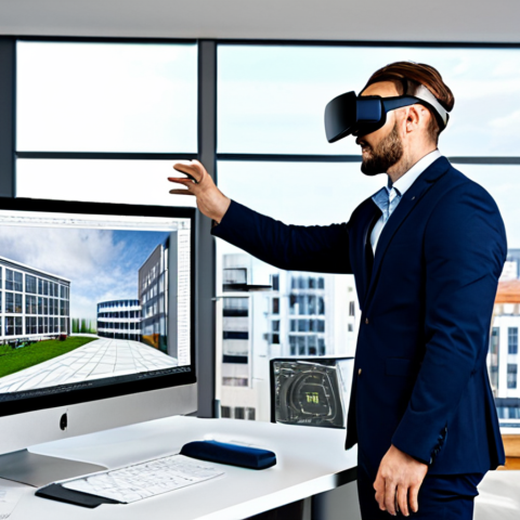 건축가의 자기 개발 로드맵 - BIM & VR Integration**

"Architect in a modern, well-lit office using BIM software on a large monito...