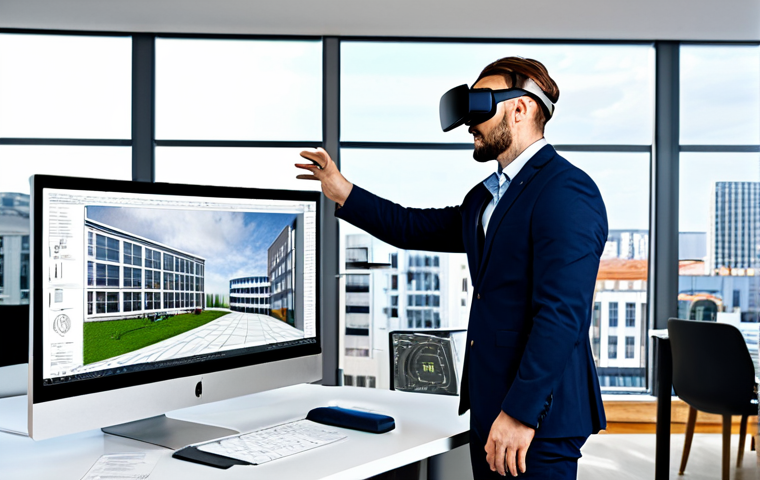 건축가의 자기 개발 로드맵 - BIM & VR Integration**

"Architect in a modern, well-lit office using BIM software on a large monito...