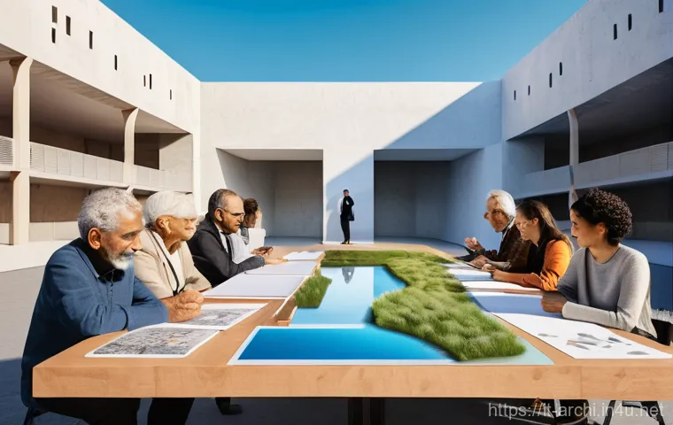 건축 프로젝트와 커뮤니티 참여 - **A Revitalized Urban Park in Milan, Thriving with Community Life:**
    "An aerial or slightly elev...