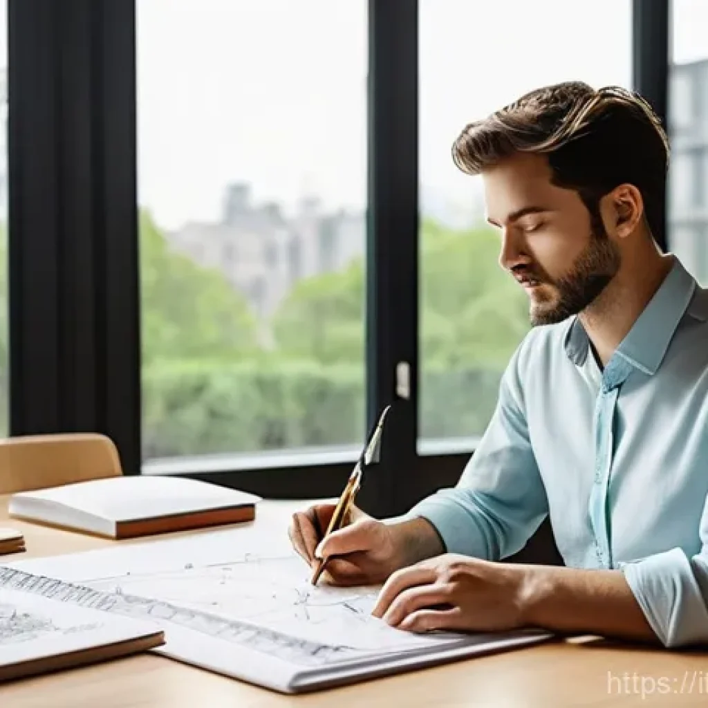 건축 실기 시험에서 평가 기준 분석 - **Prompt 1: Visionary Architect's Workspace**
    A young, diverse architect (male or female), fully...