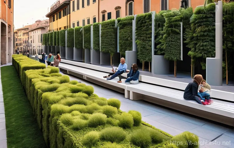 건축 설계와 공공 디자인 - **Prompt:** A bustling, beautifully regenerated public square in a historic Italian city like Milan ...