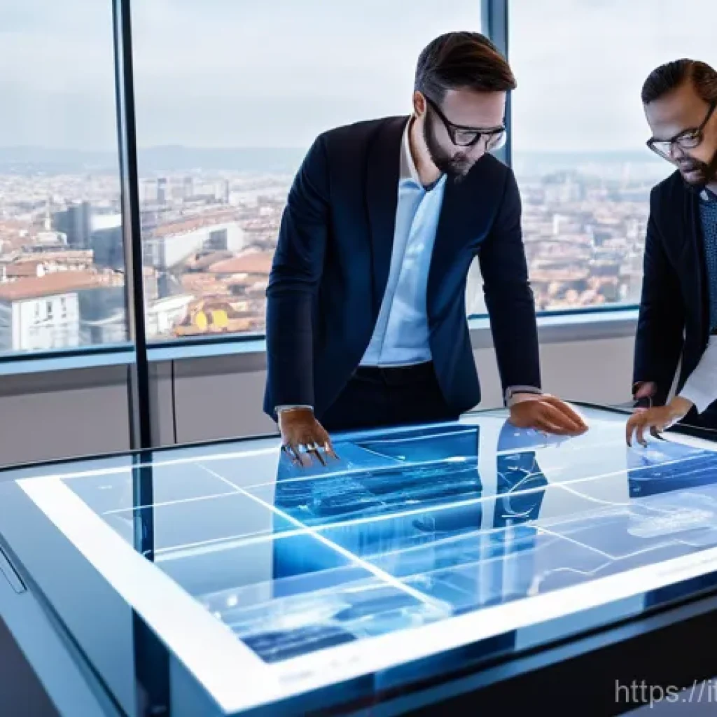 건축 프로젝트의 품질 평가 도구 활용 - **Prompt:** A dynamic, high-tech architectural studio in Milan. A diverse team of five architects an...