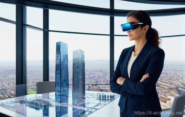 건축 실무에서의 자기 계발 사례 분석 - **Digital Architect in an Innovative Studio:**
    "A professional female architect, dressed in a sl...