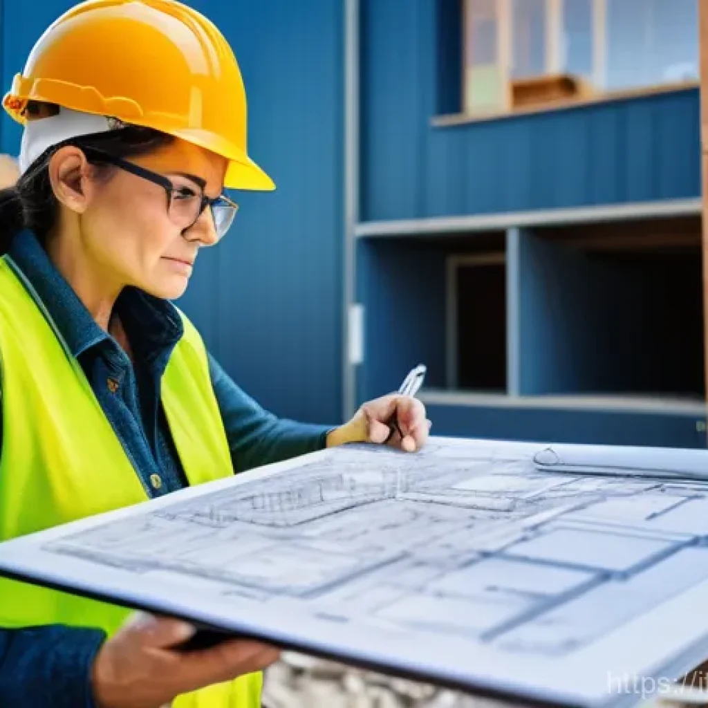 건축가의 현장 경험 사례 - **Prompt:** A skilled female architect, wearing a professional but practical outfit including a safe...