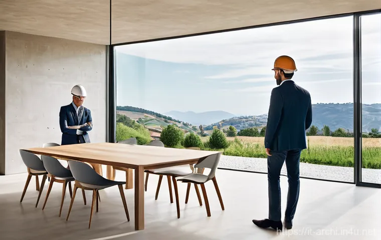 건축가의 현장 경험 사례 - **Prompt:** A dynamic male architect, dressed in a smart casual outfit – a collared shirt, dark jean...