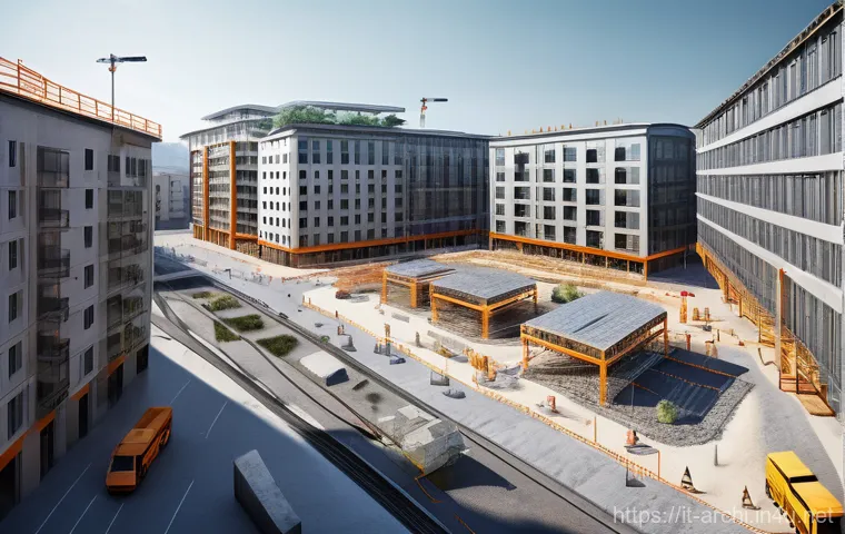 건축 시공에서의 물류 관리 - **Prompt 1: Futuristic Urban Italian Construction Site with Digital Integration**
    "A wide, dynam...