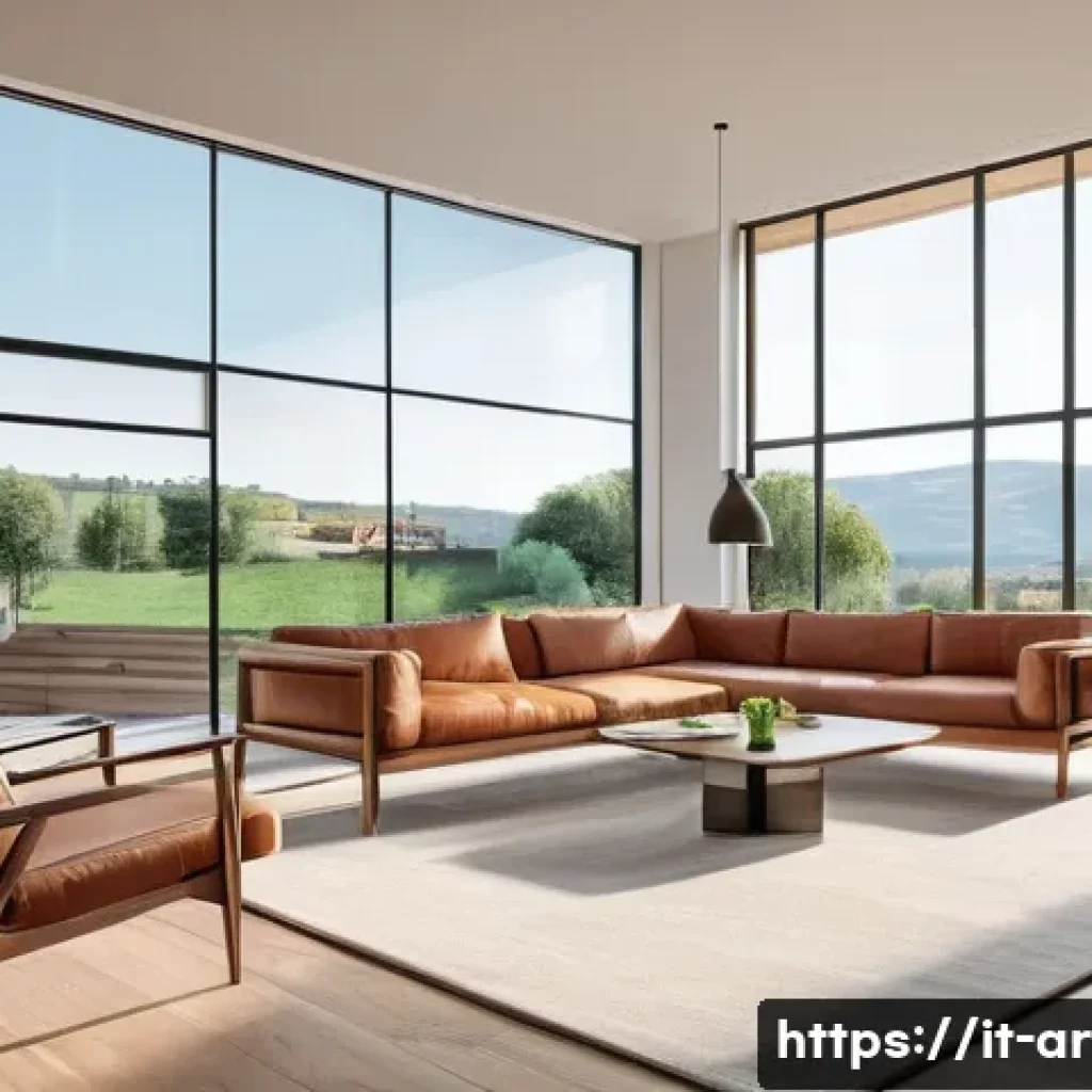 건축 설계와 조명 디자인의 중요성 - A modern Italian living room bathed in warm natural sunlight streaming through large floor-to-ceilin...