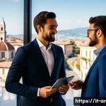 건축 실기 시험 후의 취업 전략 - A professional networking event in Italy focused on architecture: well-dressed young Italian archite...