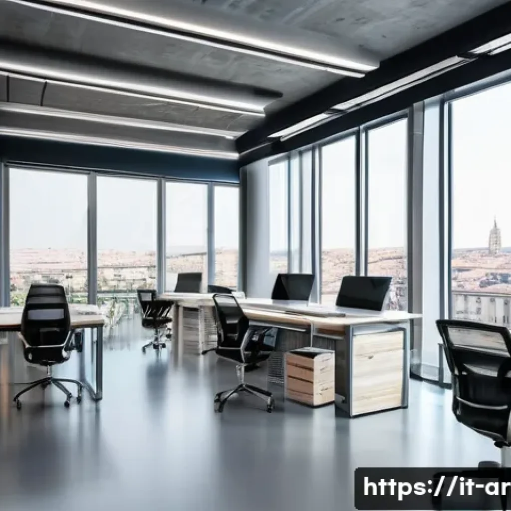 건축 프로젝트와 규제 준수 사례 - A modern Italian urban planning office interior, showcasing architects and engineers collaboratively...