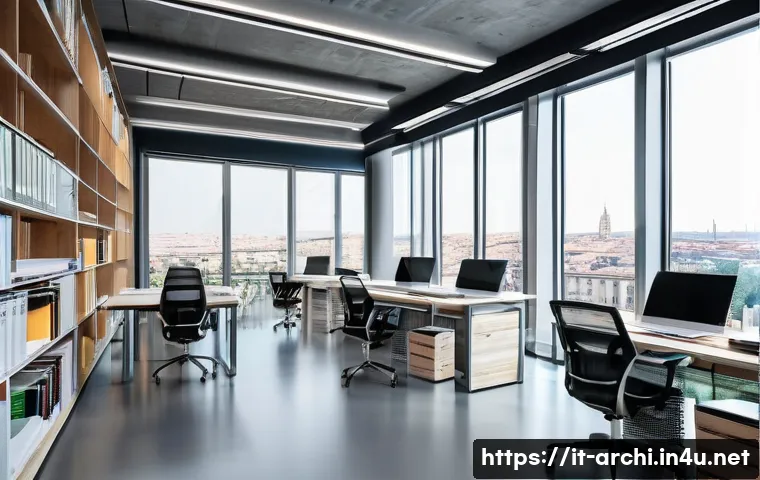 건축 프로젝트와 규제 준수 사례 - A modern Italian urban planning office interior, showcasing architects and engineers collaboratively...