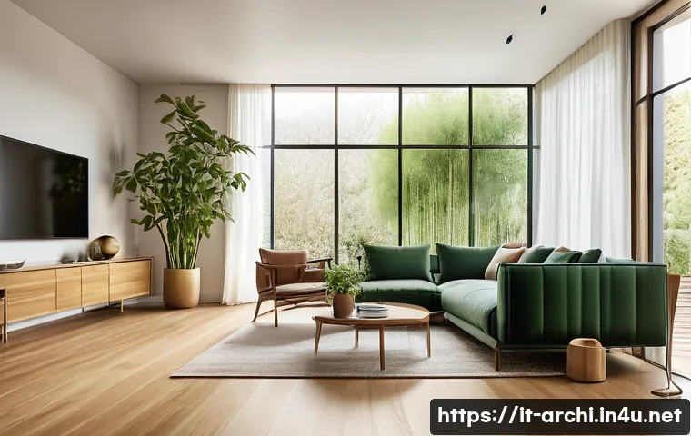 건축 실습에서 마감재 선택 팁 - A modern Italian residential interior showcasing eco-friendly bamboo flooring with a warm, natural f...