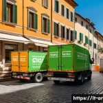 건축 프로젝트의 경제적 영향 평가 사례 - A bustling small Italian town construction site scene during daytime, featuring diverse construction...