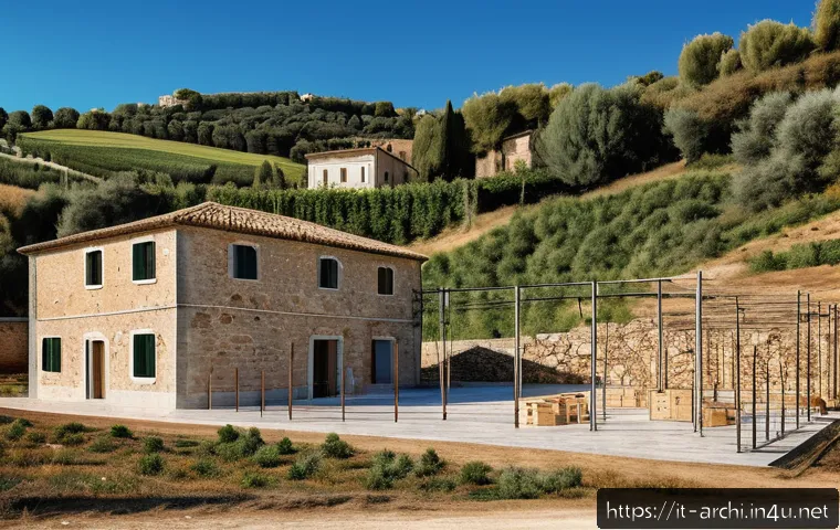 건축 프로젝트 사례 분석 - A contemporary Italian architectural site showcasing the harmonious integration of traditional local...