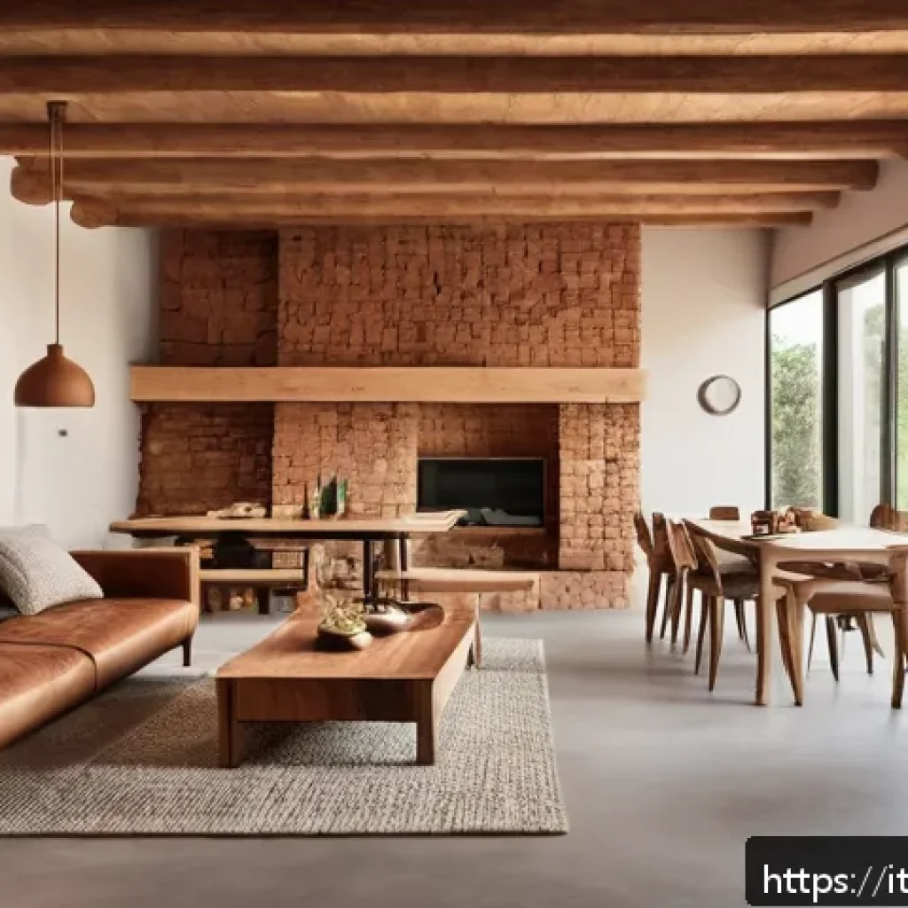 건축 설계와 건축 비용 최적화 - A modern Italian home interior emphasizing sustainable, locally sourced materials: warm chestnut and...