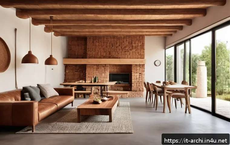 건축 설계와 건축 비용 최적화 - A modern Italian home interior emphasizing sustainable, locally sourced materials: warm chestnut and...