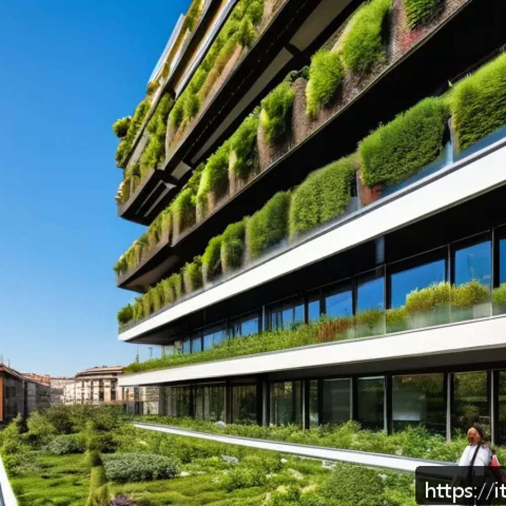건축 설계의 경향성과 글로벌 트렌드 - A vibrant Milan cityscape featuring urban regeneration with integrated vertical gardens and rooftop ...