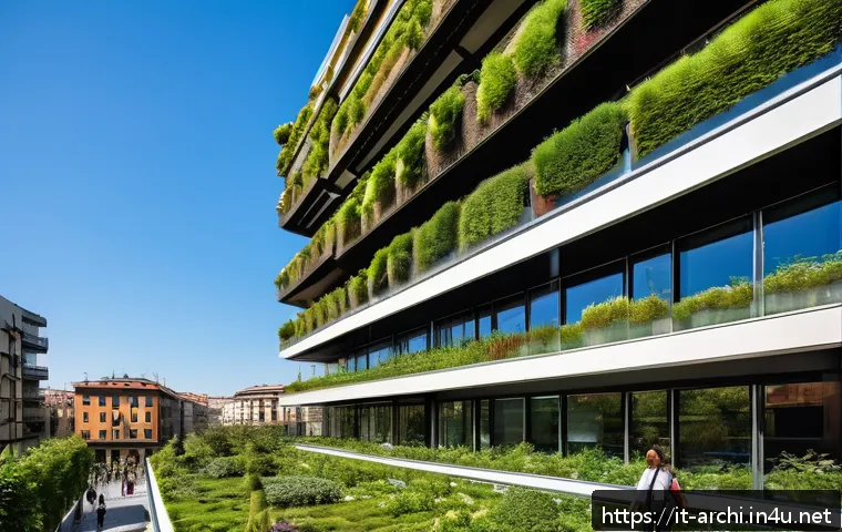 건축 설계의 경향성과 글로벌 트렌드 - A vibrant Milan cityscape featuring urban regeneration with integrated vertical gardens and rooftop ...
