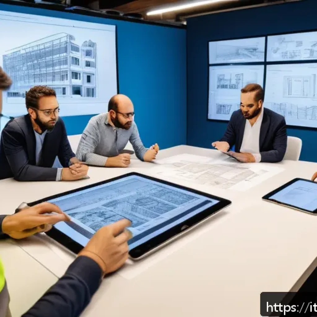 건축 실무에서 필요한 소통 기술 - A detailed construction site meeting scene in Italy showing architects and engineers collaborating a...