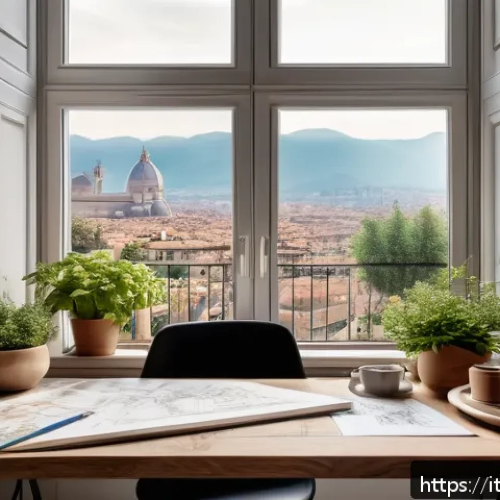 건축가의 하루 일과 공유 - A creative architect’s morning workspace featuring a wooden desk scattered with hand-drawn sketches ...