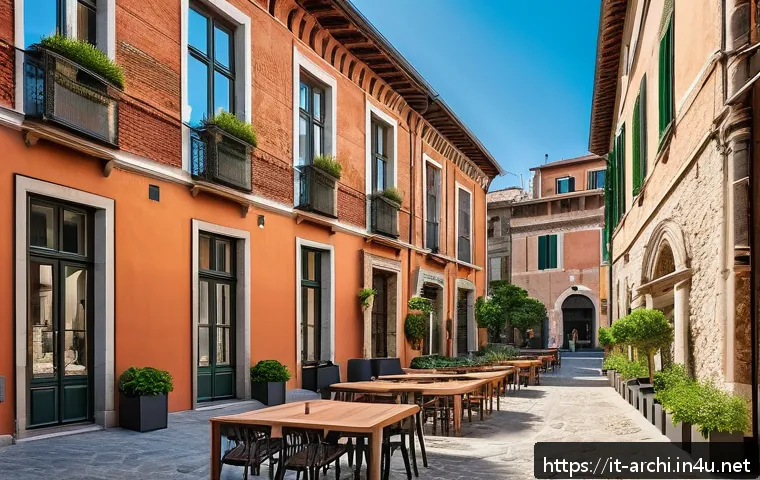 건축 설계의 역사적 배경과 현재 사례 비교 - A vibrant urban scene in an Italian historic city center showcasing a seamless blend of traditional ...