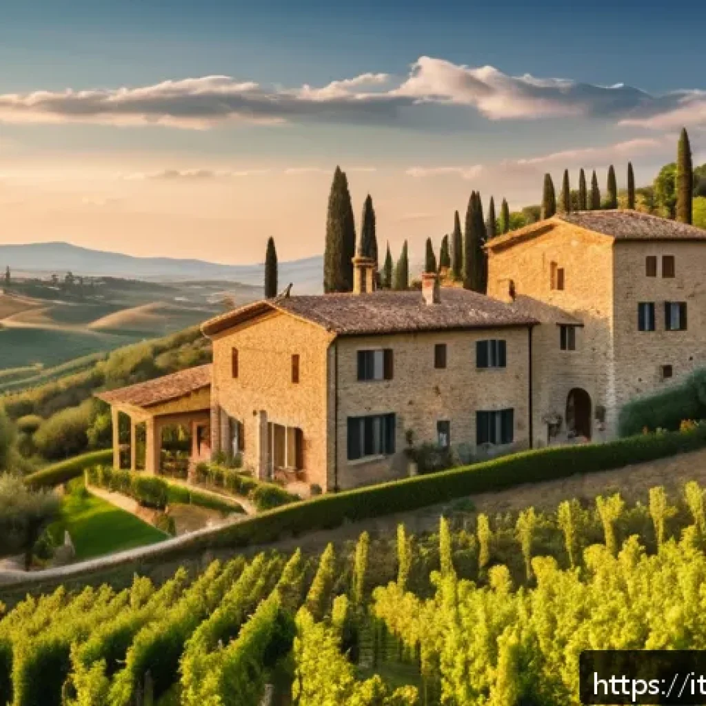 건축 설계에서 지역적 특성 반영 사례 - A rustic Tuscan villa nestled in rolling hills, showcasing traditional local materials such as warm ...